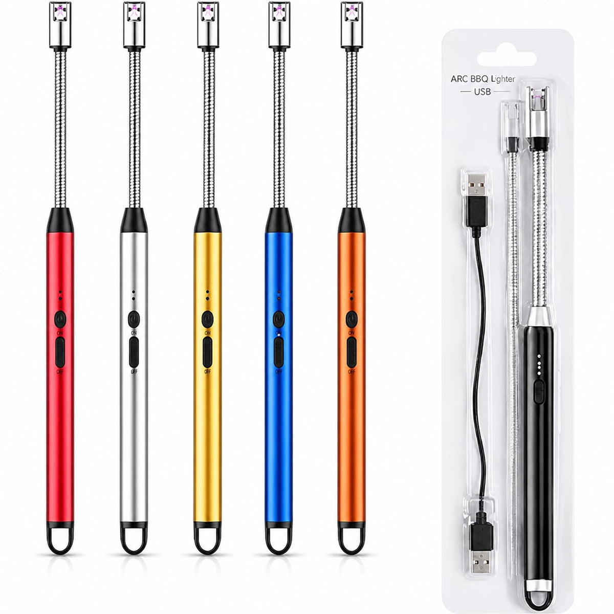 Rechargeable Electric Arc Lighter – 360° Flexible Neck Flameless Plasma Gas &amp; Candle Lighter