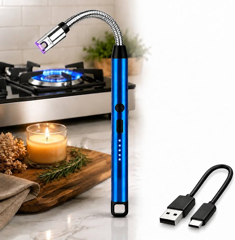 Rechargeable Electric Arc Lighter – 360° Flexible Neck Flameless Plasma Gas &amp; Candle Lighter
