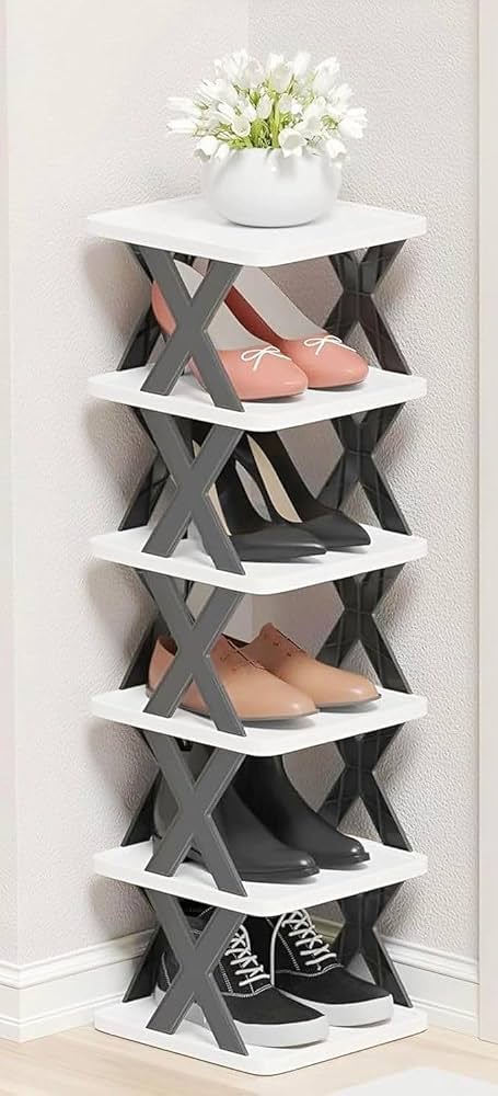 Foldable Vertical Shoe Rack – Slim Multi-Tier Space-Saving X-Shape Shoe Organizer Stand