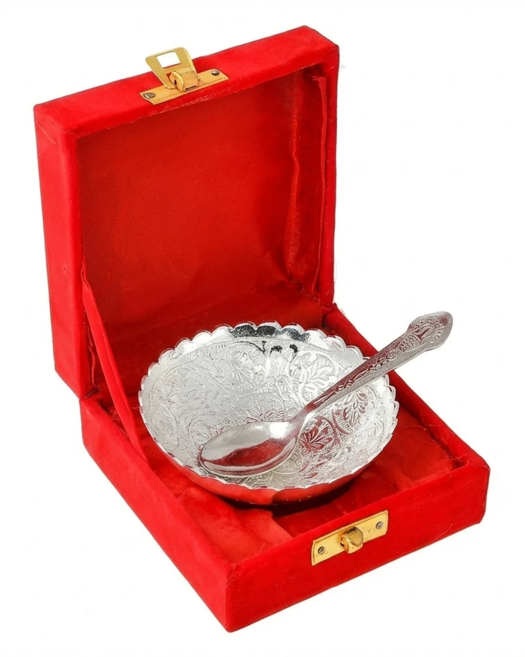 Silver Plated Bowl & Spoon Gift Set with Velvet Box