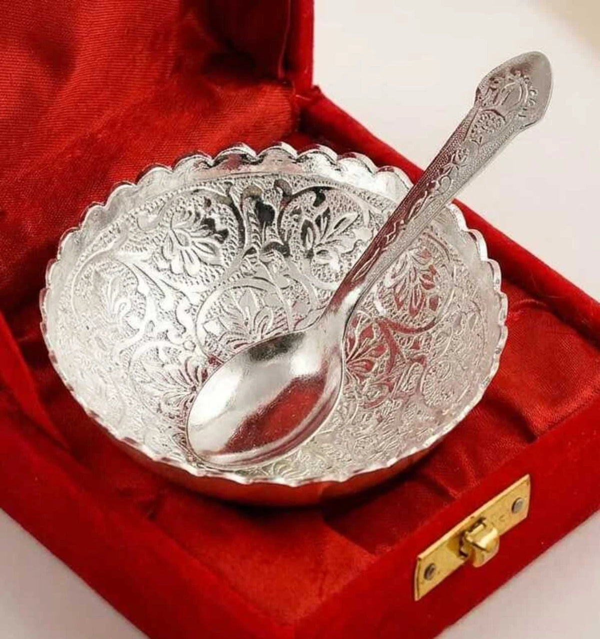 Silver Plated Bowl & Spoon Gift Set with Velvet Box