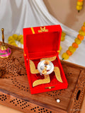 Iconic Swastik Diya with Velvet Gift Box – Gold & Silver Plated Om Engraved Pooja Diya for Diwali, Home Temple & Gifting