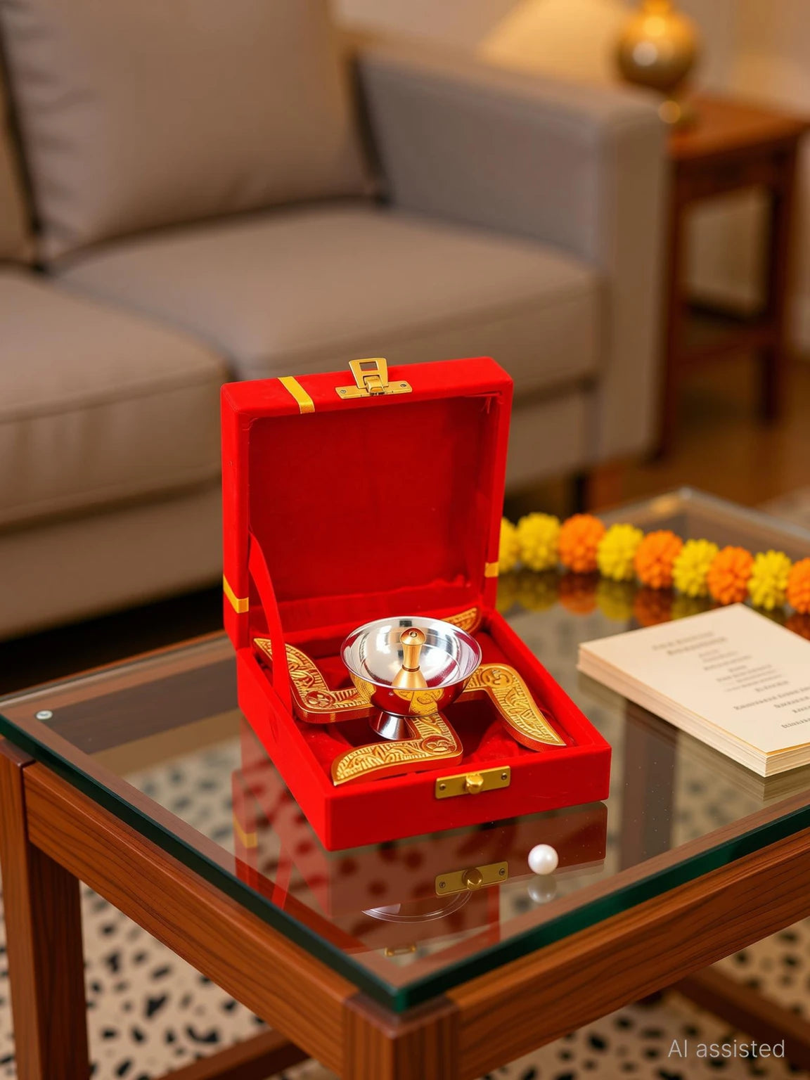 Iconic Swastik Diya with Velvet Gift Box – Gold & Silver Plated Om Engraved Pooja Diya for Diwali, Home Temple & Gifting
