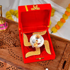 Iconic Swastik Diya with Velvet Gift Box – Gold & Silver Plated Om Engraved Pooja Diya for Diwali, Home Temple & Gifting