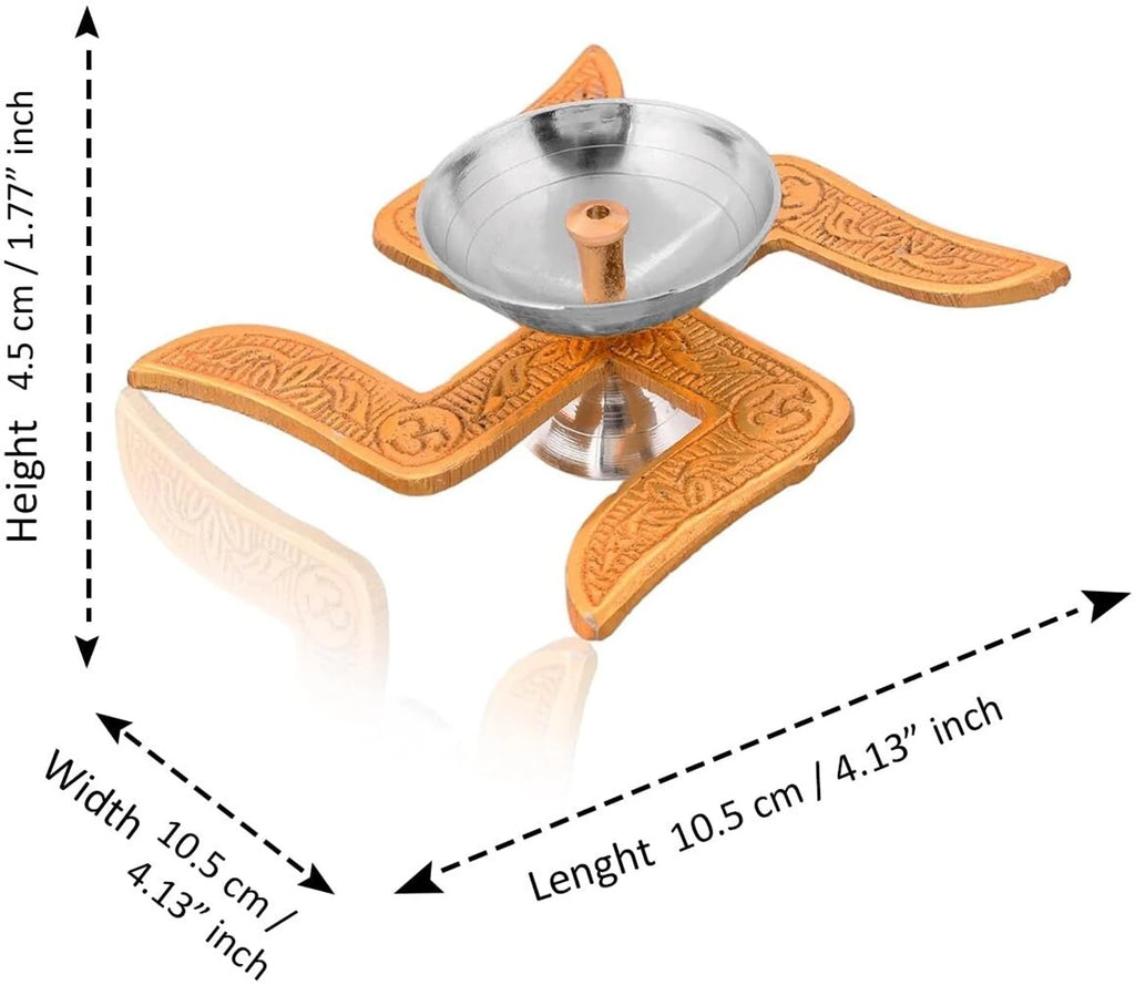 Iconic Swastik Diya with Velvet Gift Box – Gold & Silver Plated Om Engraved Pooja Diya for Diwali, Home Temple & Gifting