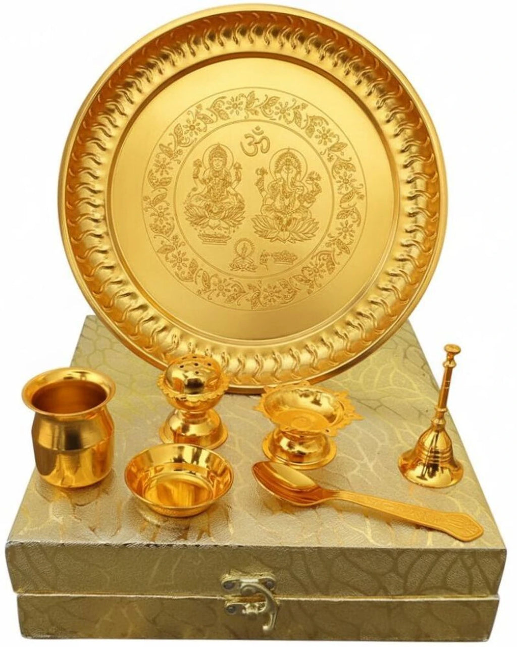 Gold Plated Pooja Thali Set with Gift Box