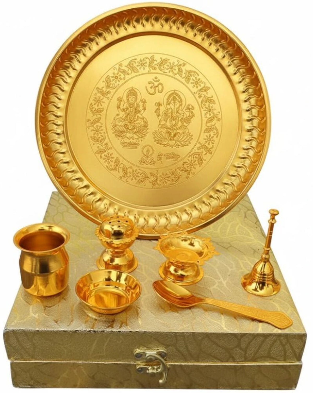 Gold Plated Pooja Thali Set with Gift Box