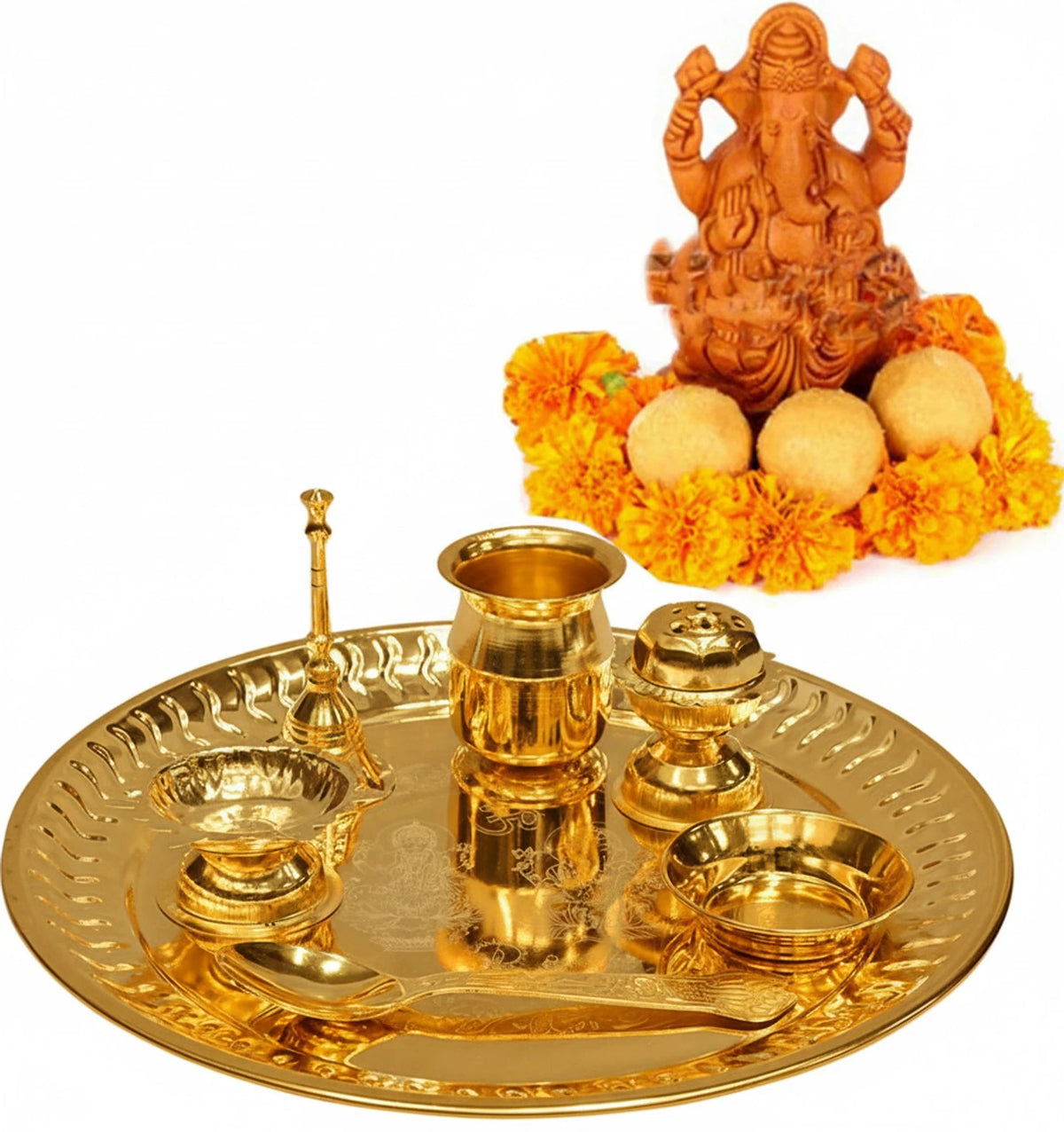 Gold Plated Pooja Thali Set with Gift Box