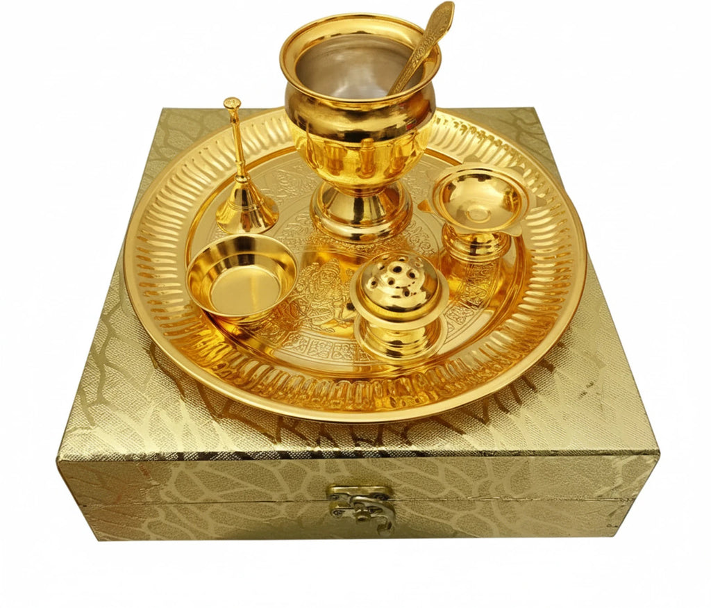 Gold Plated Pooja Thali Set with Gift Box