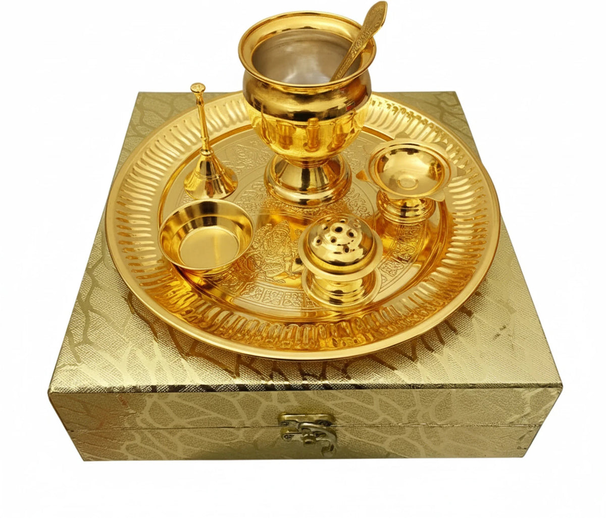 Gold Plated Pooja Thali Set with Gift Box