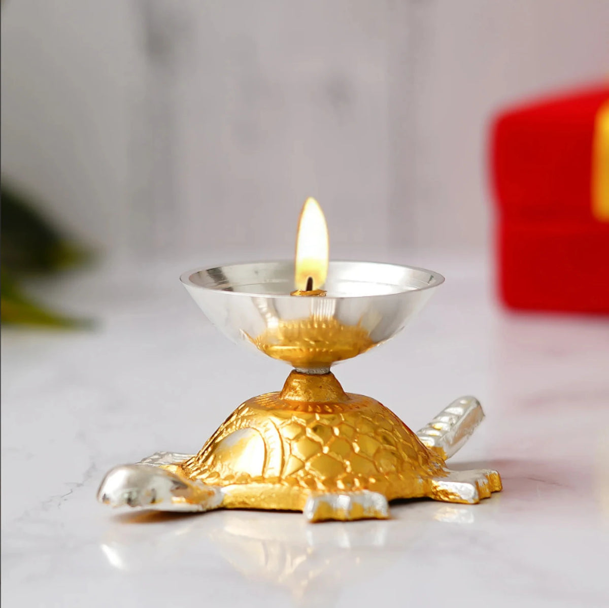 Tortoise Diya Gift Box | Gold & Silver Kachua Diya