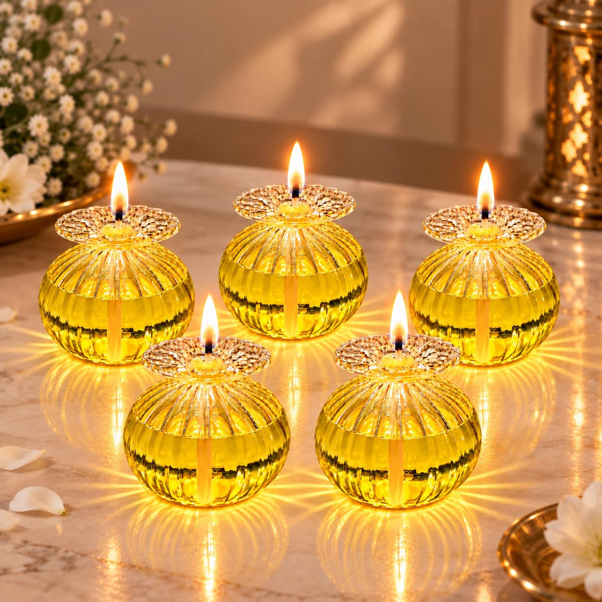 Glass Diya for Pooja | Reusable Oil Diya for Diwali Decor