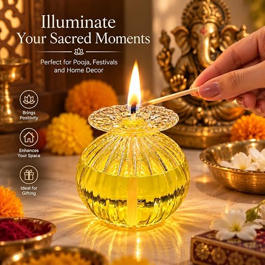 Glass Diya for Pooja | Reusable Oil Diya for Diwali Decor