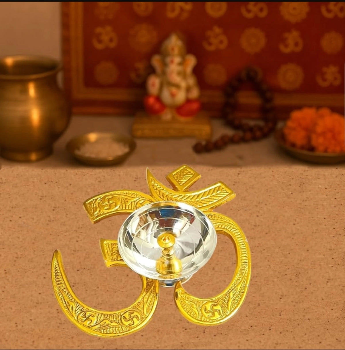 Om Diya with Velvet Gift Box | Gold & Silver plated Pooja Diya