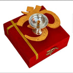 Om Diya with Velvet Gift Box | Gold & Silver plated Pooja Diya