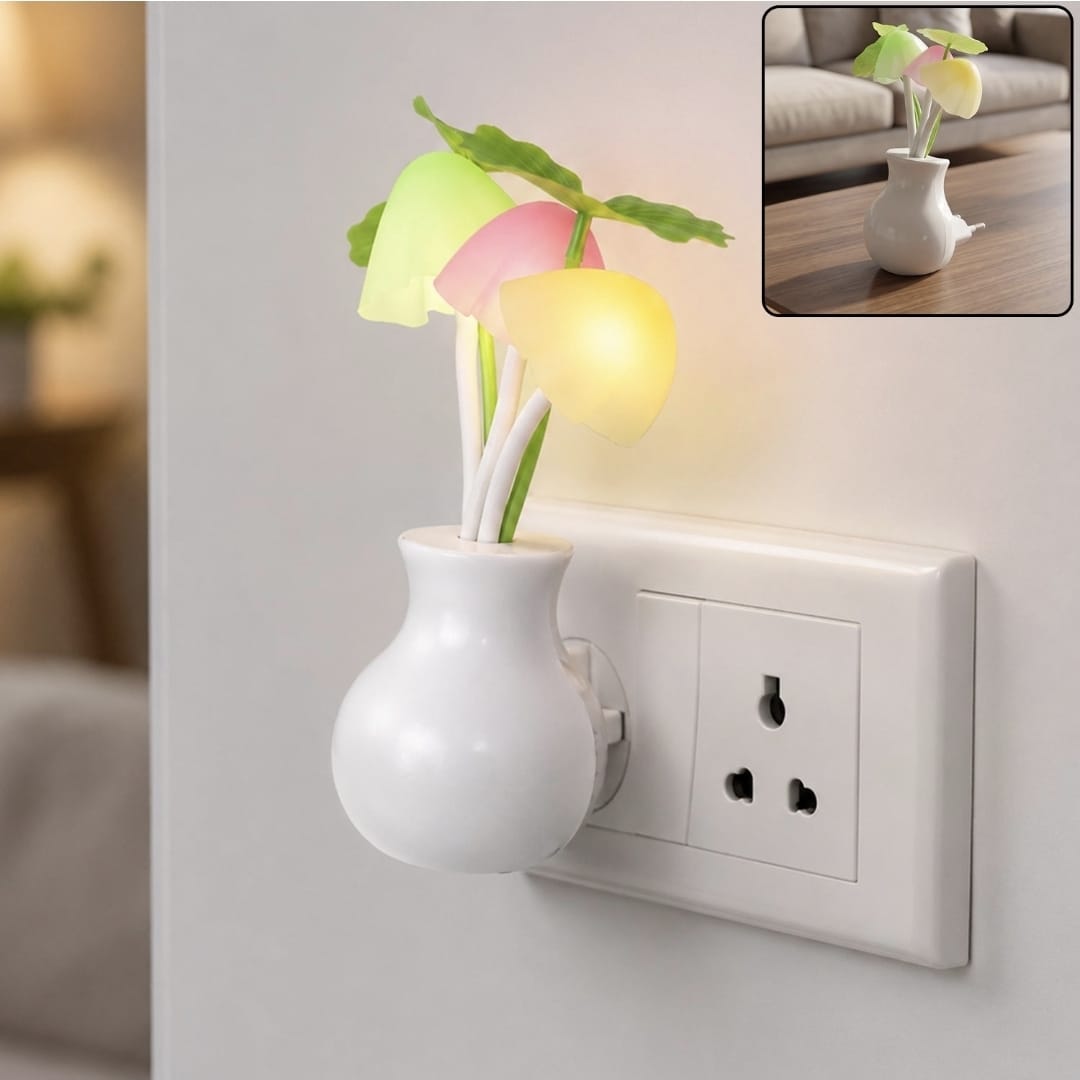 Smart LED Mushroom Night Light – Automatic Dusk-to-Dawn Plug-in Wall Lamp