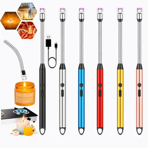 Rechargeable Electric Arc Lighter – 360° Flexible Neck Flameless Plasma Gas &amp; Candle Lighter